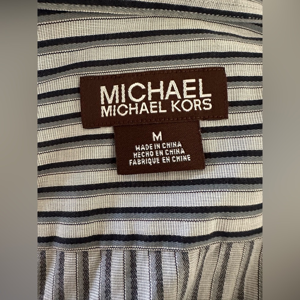 Michael Kors Men's Black and‎ White Striped Shirt - Picture 6 of 10